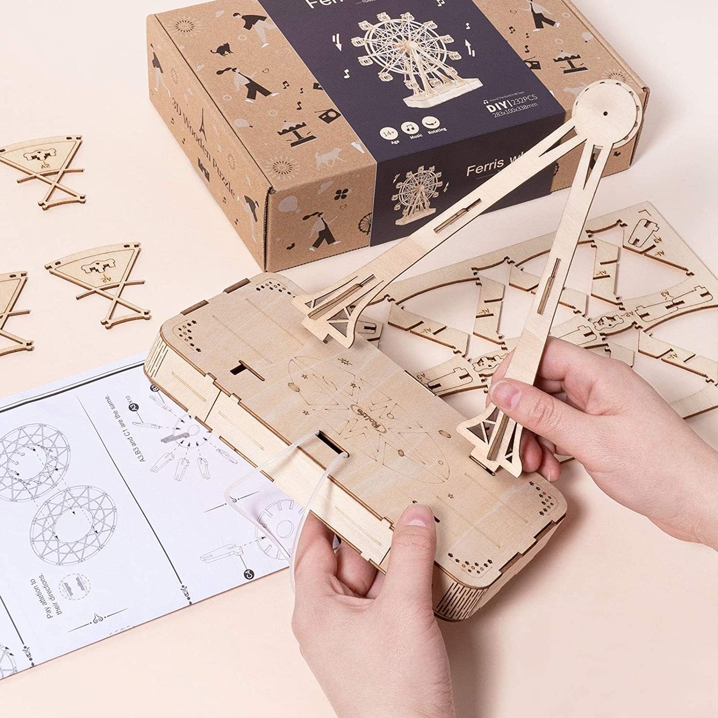 Robotime DIY Wooden Rotatable Ferris Wheel Music Box (TGN01).