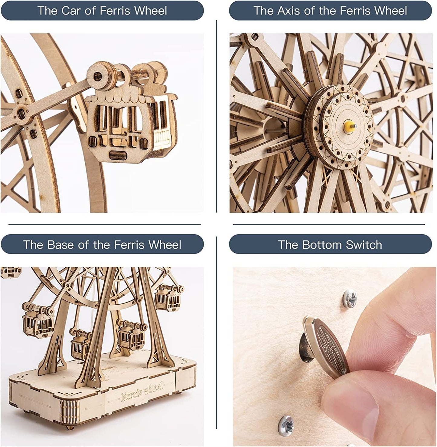 Robotime DIY Wooden Rotatable Ferris Wheel Music Box (TGN01).