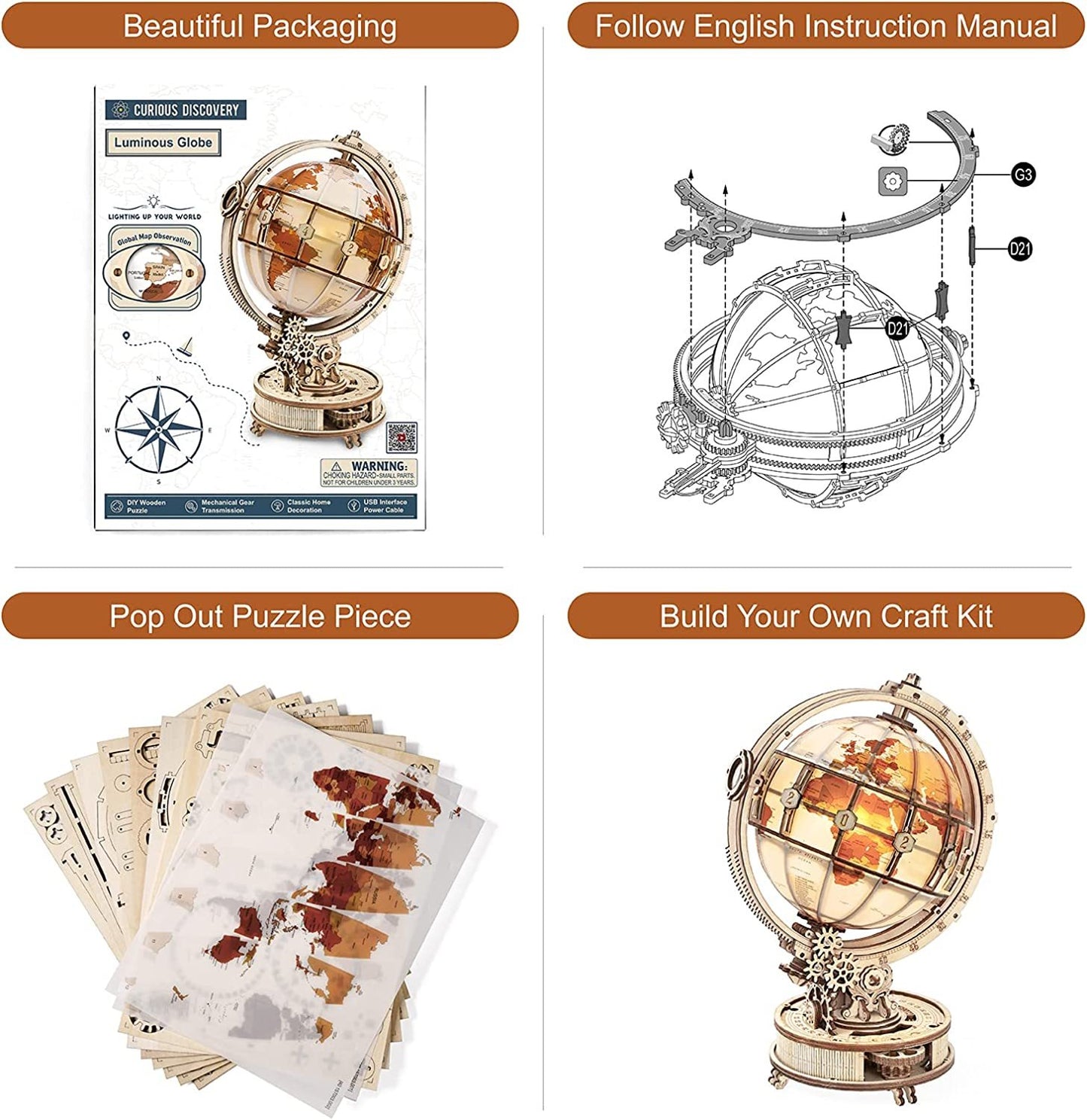 Rokr Luminous Globe DIY Wooden Kit.