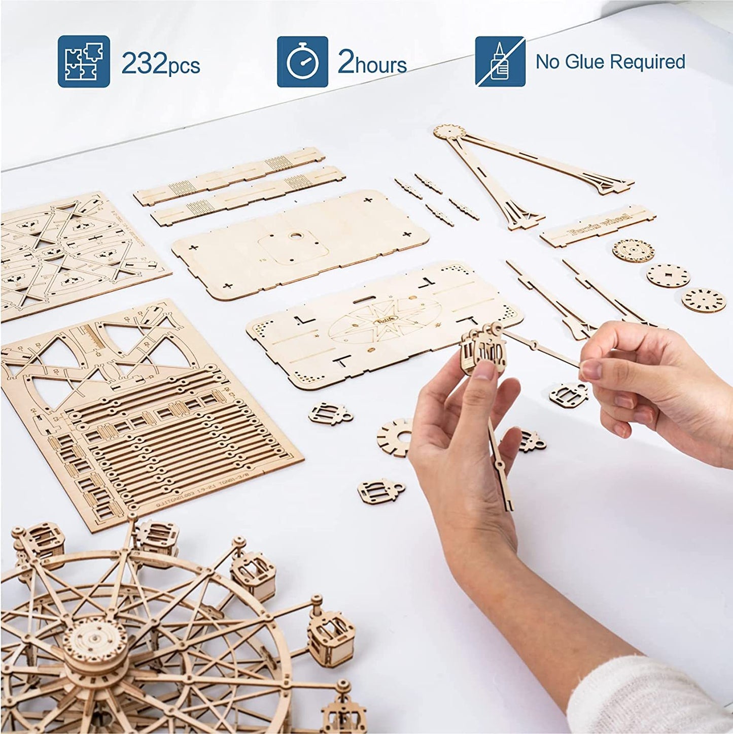 Robotime DIY Wooden Rotatable Ferris Wheel Music Box (TGN01).