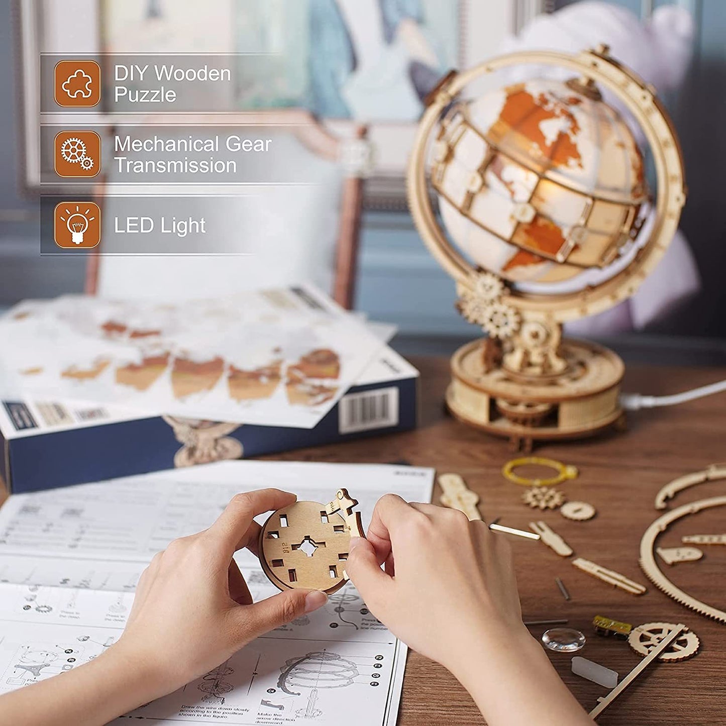 Rokr Luminous Globe DIY Wooden Kit.